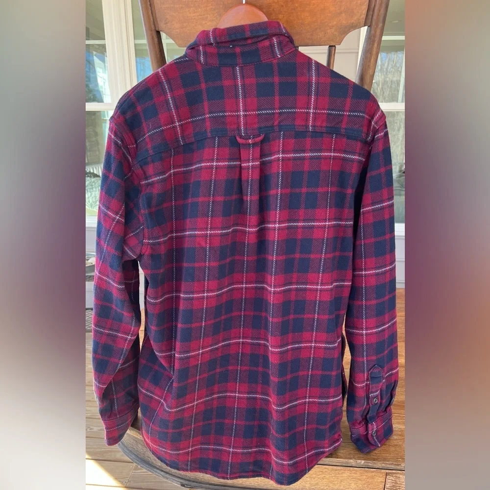 Orvis Big Bear Heavyweight Flannel Plaid Shirt Red Blue Sangria Cotton Men's M